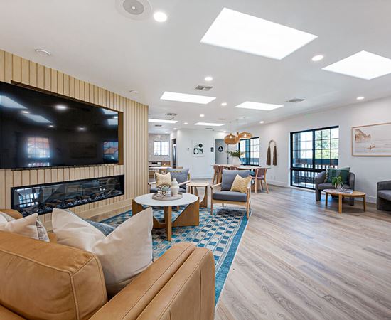 Clubhouse Seating and Fireplace at The Resort at Encinitas Apartments in Encinitas CA